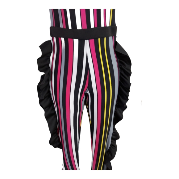 Monaco Womens Small Sleeveless Stripes Neck Ruffle High Waist Bodyocn Jumpsuits - Picture 8 of 15